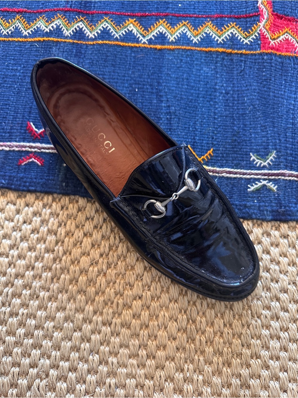 ONLY RIGHT SHOE Gucci Black Patent Leather Horsebit Loafer with Silver Hardware